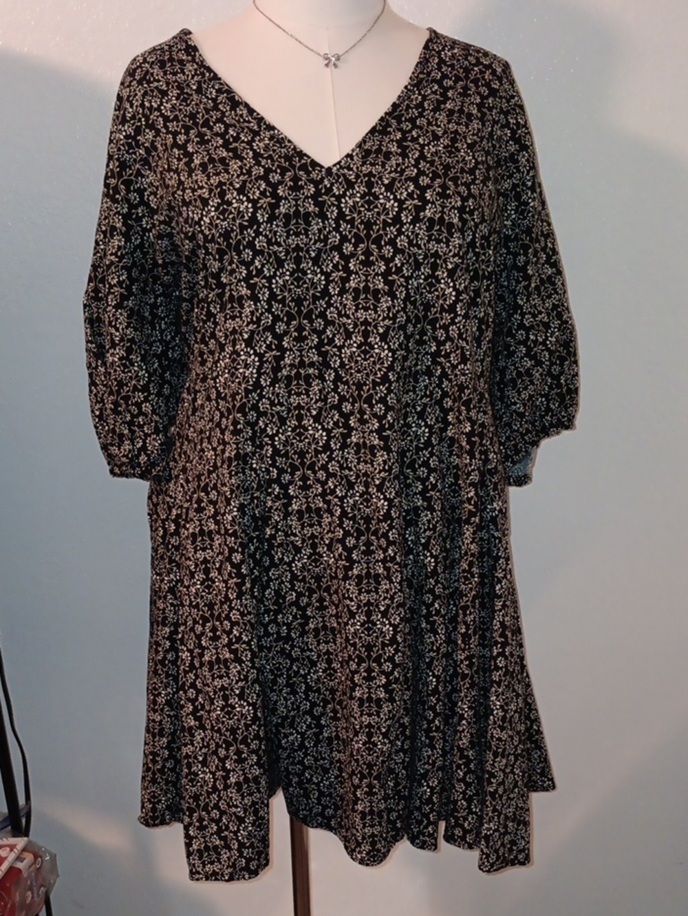Universal Thread Black Midi Dress with White Floral Print